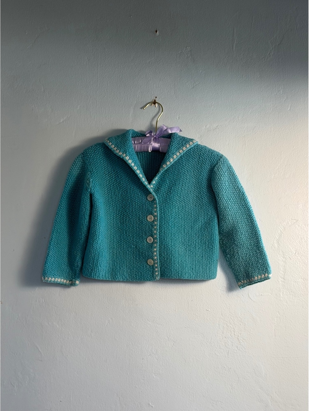 Vintage Turquoise Knit Button-Up Cardigan Sweater